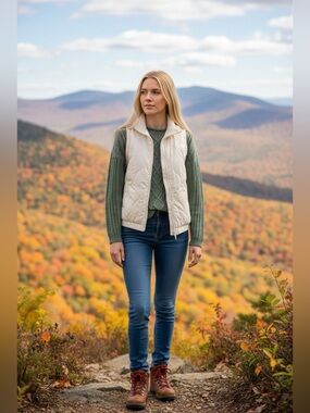 90 Degrees Cream Zip Quilted Vest Jacket Ruffle Shoulders Pockets Size S